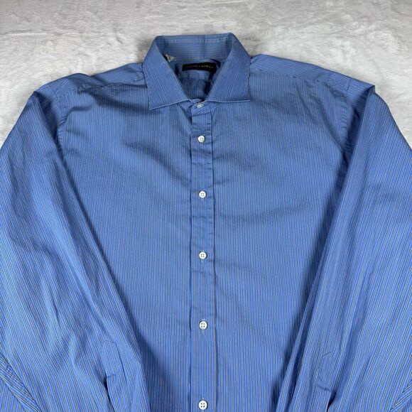Ralph Lauren Black Label Shirt Blue Striped Stretch Fabric Regular Fit 18 - Picture 2 of 8